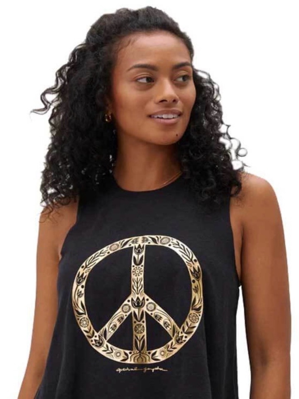 Spiritual Gangster Black Tank with Gold Peace Graphic WHITE